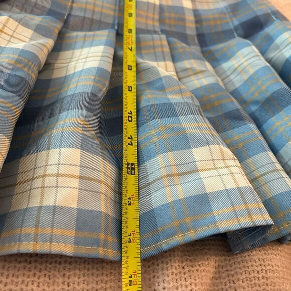 Cider Blue Plaid Pleated Mini Skirt – Size Large - Picture 6 of 6